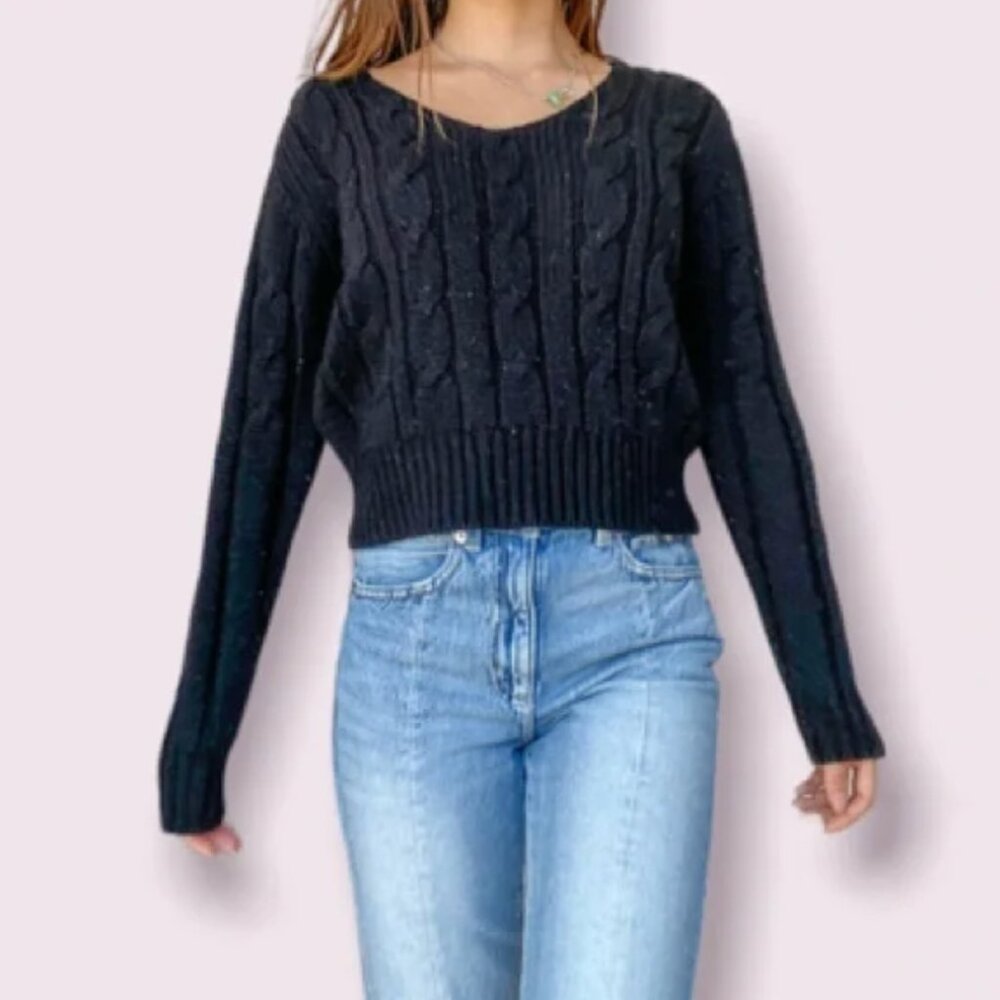 Black Cropped Knit Sweater